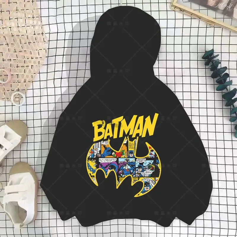 Marve Batman Children Hooded Pullover Hoodies Cartoon Printed Top Spring and Autumn Kid Boy Girl Clothing Fashion Sweatshirts