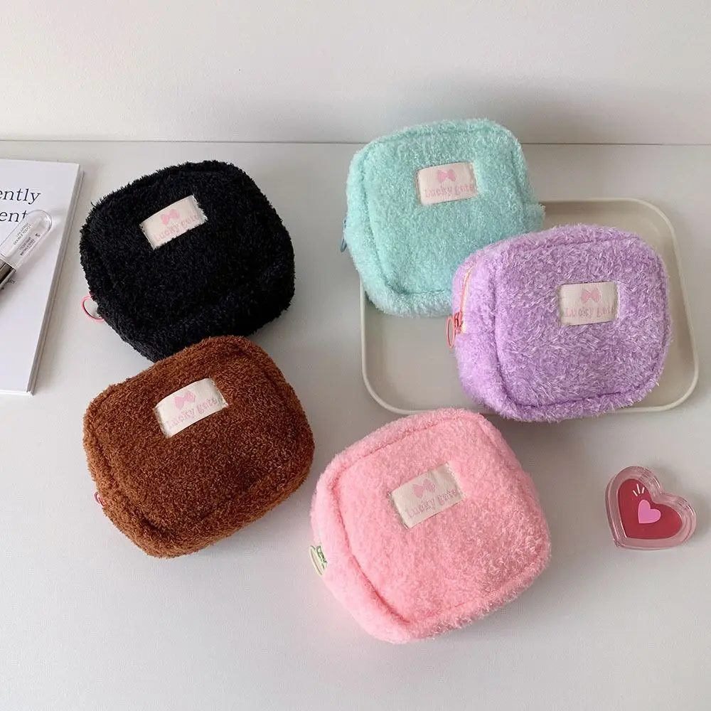 Creative Girl's Plush Coin Purse INS Portable Trendy Cosmetic Bag Kawaii Rectangular Headphone Storage Bag Travel Storage Bag