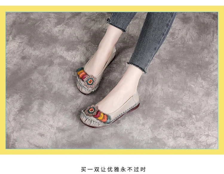 Neue handgefertigte Ballerinas aus echtem Leder für Damen mit Blumenapplikation, ethnische flache Schuhe für Damen, Vintage-Slip-On-Flats, Damen-Mokassins – Detail 19