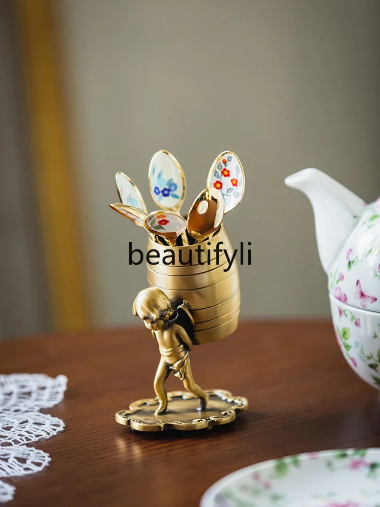 Retro decoration living room dining table ornament coffee spoon fruit fork brass storage home