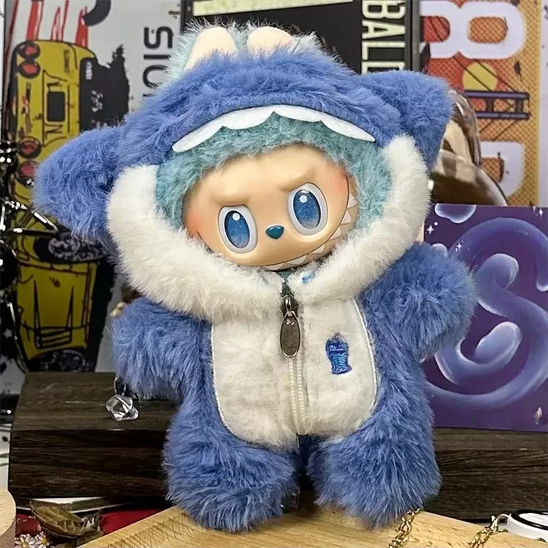 إكسسوارات ملابس دمى قطيفة صغيرة لملابس دمية قلادة لابوبو 15-17 ملابس قرش زرقاء ووردية (بدون دمية)