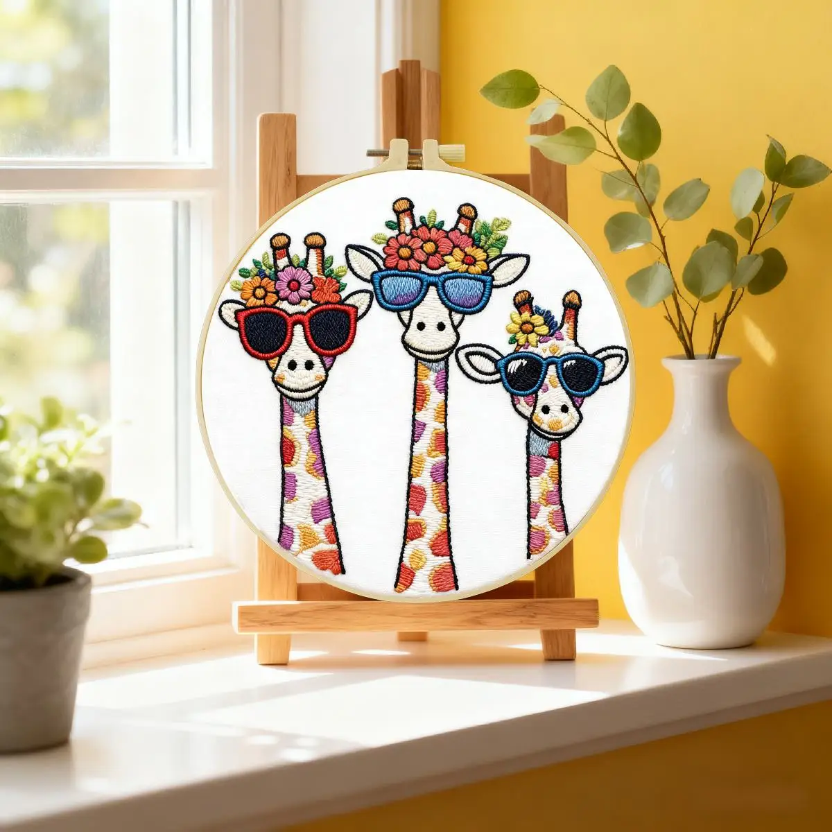 1 Stück 20X20CM/15X15CM 7,87/6,3 Zoll Tier - Giraffe Stickerei Starter-Kit DIY-Kit DIY-Stickerei-Set Handarbeiten – Detail 1