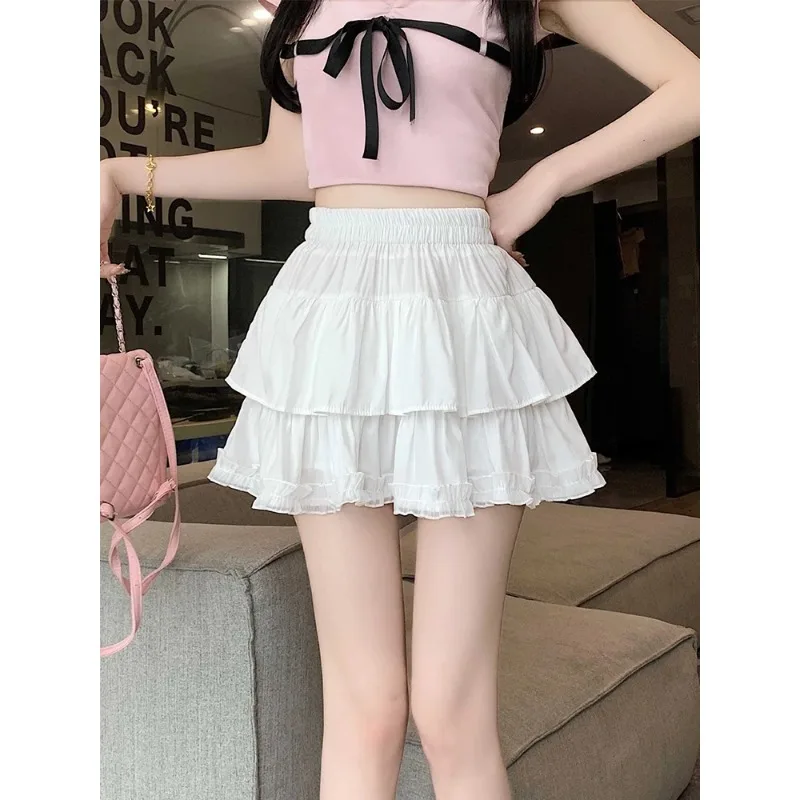 

Плиссированная юбка А-силуэта для женщин, многослойная юбка с оборками, летняя коллекция 2025, с завышенной талией, утягивающая, базовая короткая юбка