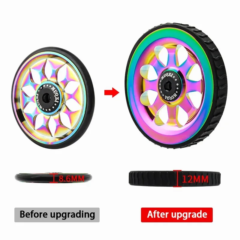 MUQZI 82mm Easy Wheel Ceramic Bearing Wheels for Brompton Bike, Upgraded Widened Rear Rollers Folding Bicycle Accessories