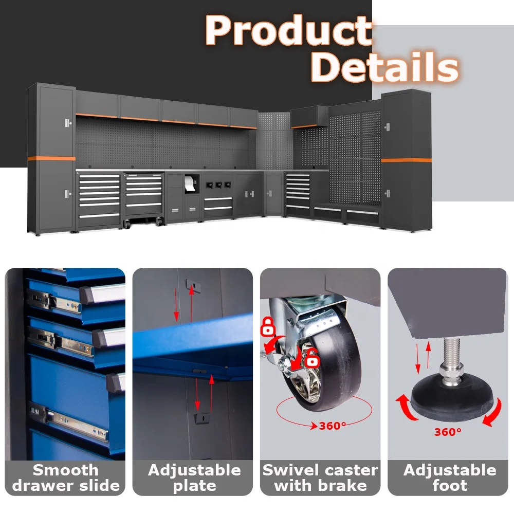 Heavy Duty Free Combination Garage Cabinet Storage Mental Garage Workstation For Auto Repair