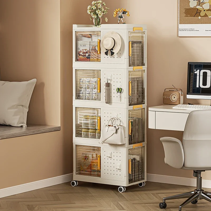 

Folding Storage Cupboard No Installation Required Home Furniture Living Room Cabinets Multi-layer Sofa Side Seam Visual Locker