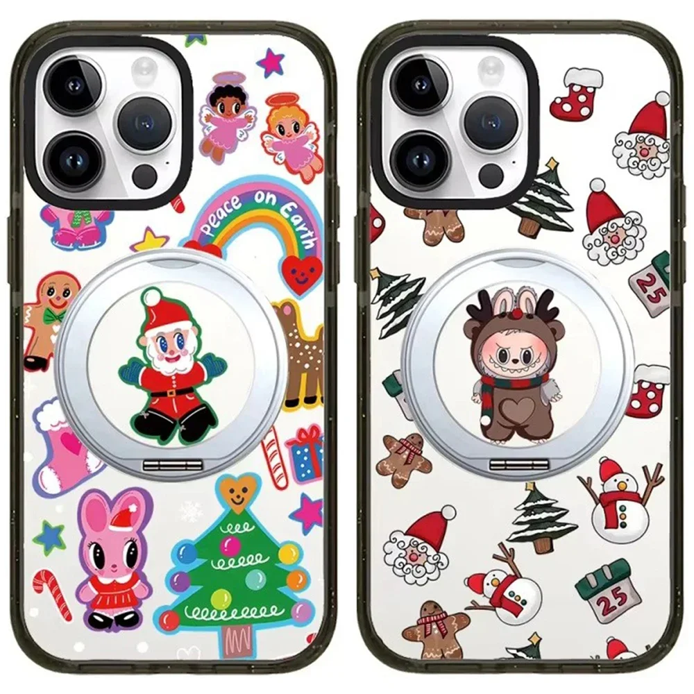 Santa Claus Christmas Doll Rotating Stand Black Border iPhone 14 15 16 Pro Max Case - Protective iPhone Case