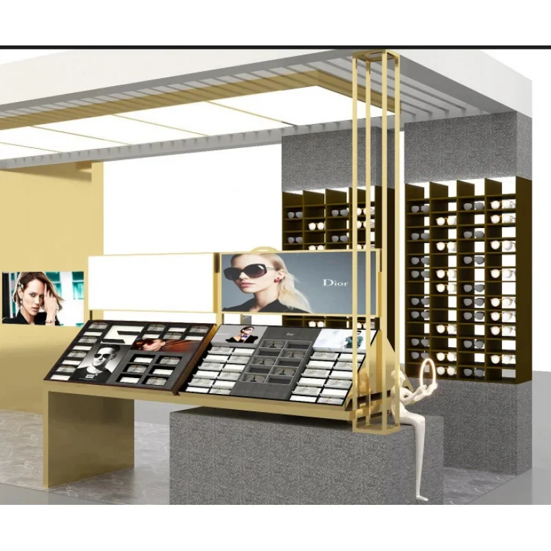 custom.Shop Design Glasses Specialty High-end Back Cabinet Sunglasses & Eyeglasses Multi-layer Grid Display Cabinet