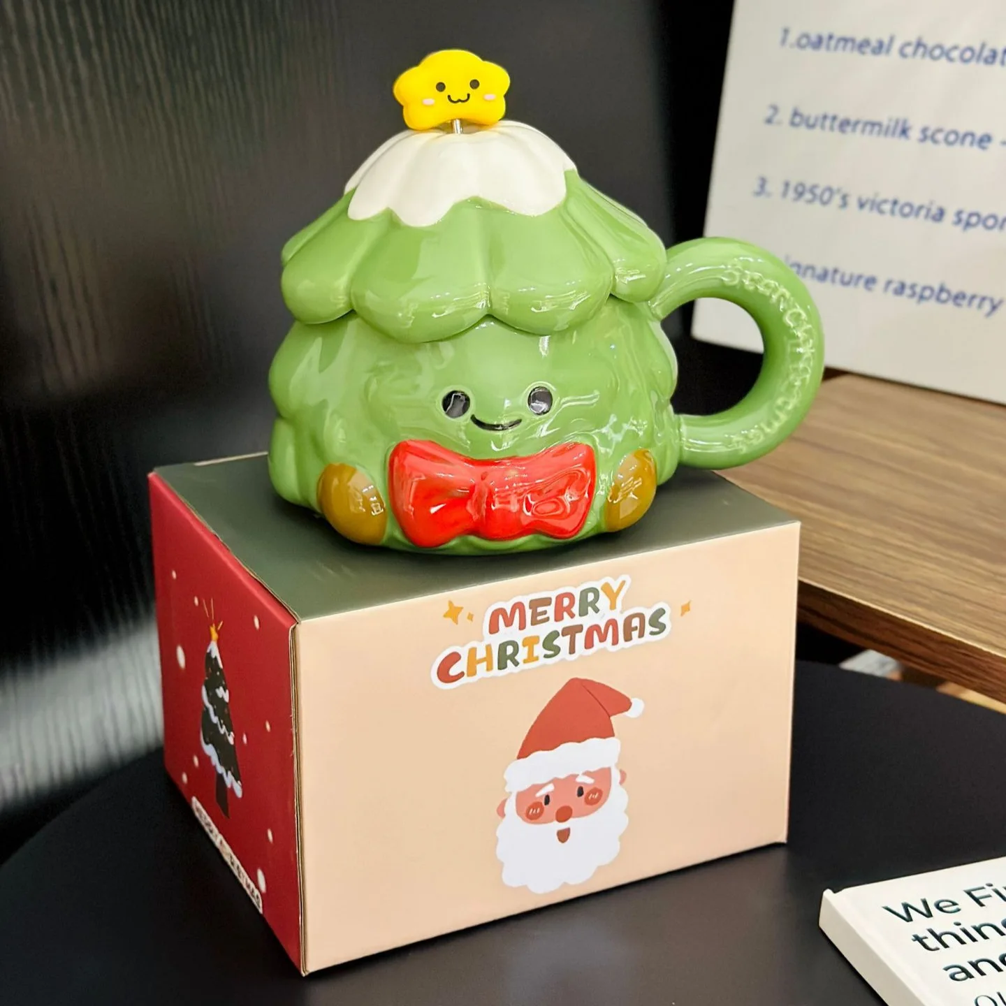 Cartoon Christmas Tree Couple Mug with Lid and Spoon Home Water Cup High Value Christmas Gift Companion Gift