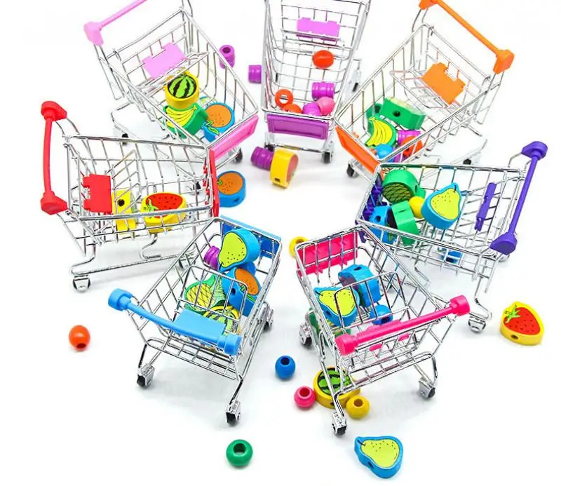 Simulation Mini Shopping Cart Children\\\\\'s Trolley Supermarket Toy Car Play Home Food Creative Metal Model Decoration