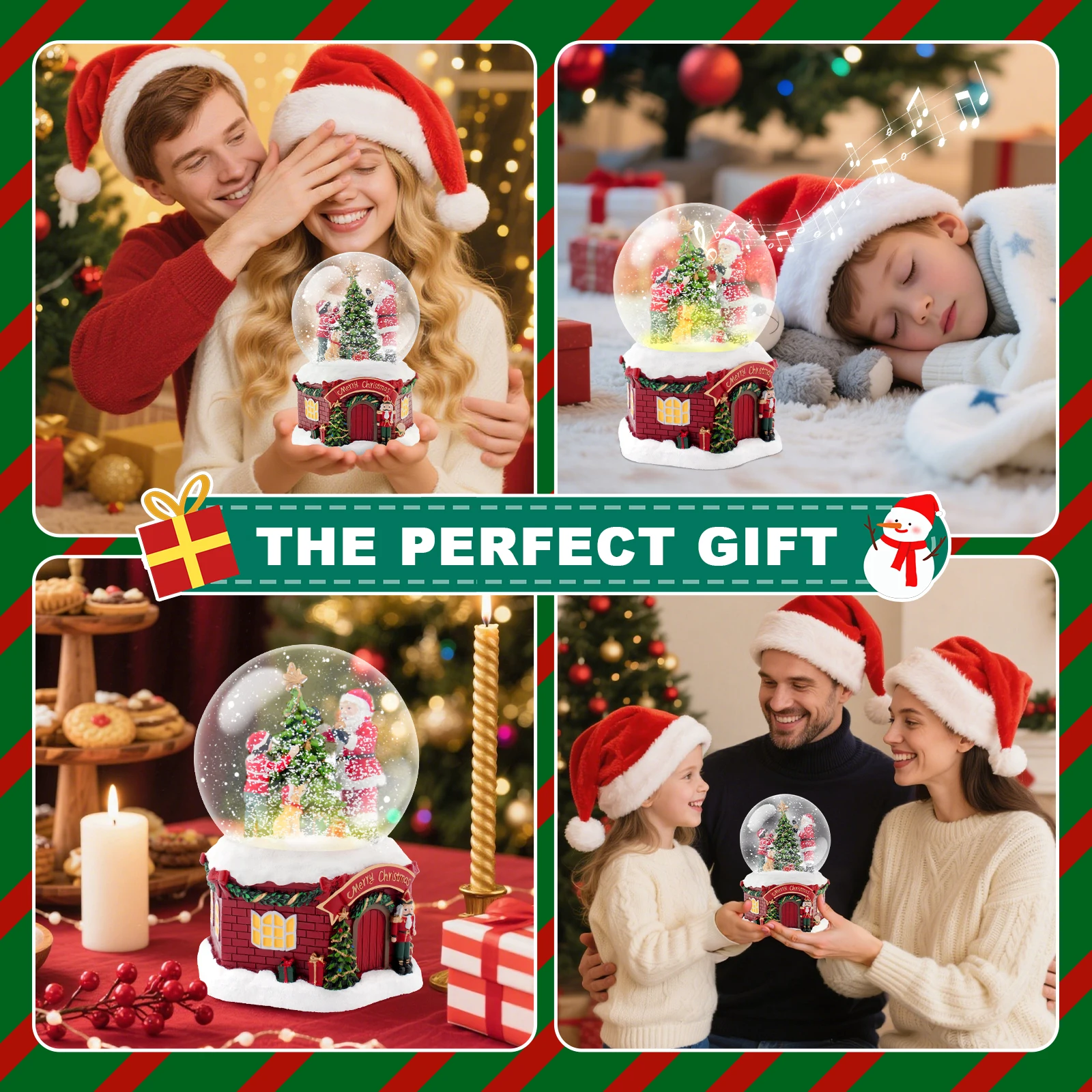 

Christmas Gift Ideas Musical Snow Globe with Fireplace, Christmas Tree & Elderly Figure, Unique Home Decor