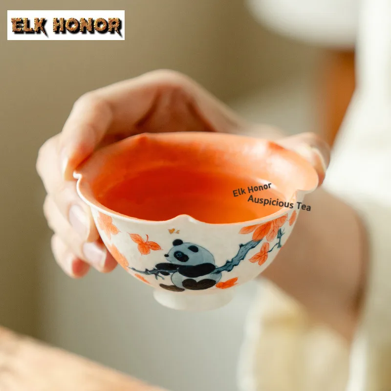 90ml Hand-painted Maple Leaf Panda Teacup Boutique Tea Bowl Water Jug Tea-tasting Personal Cup Chazhan Master Cups Drinkware