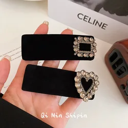 Luxury Rhinestone Hair Clip For Women Black Velvet Hairclip Girls Heart Hair Pin Lady Elegance Crystal Barrette Hair Accessories