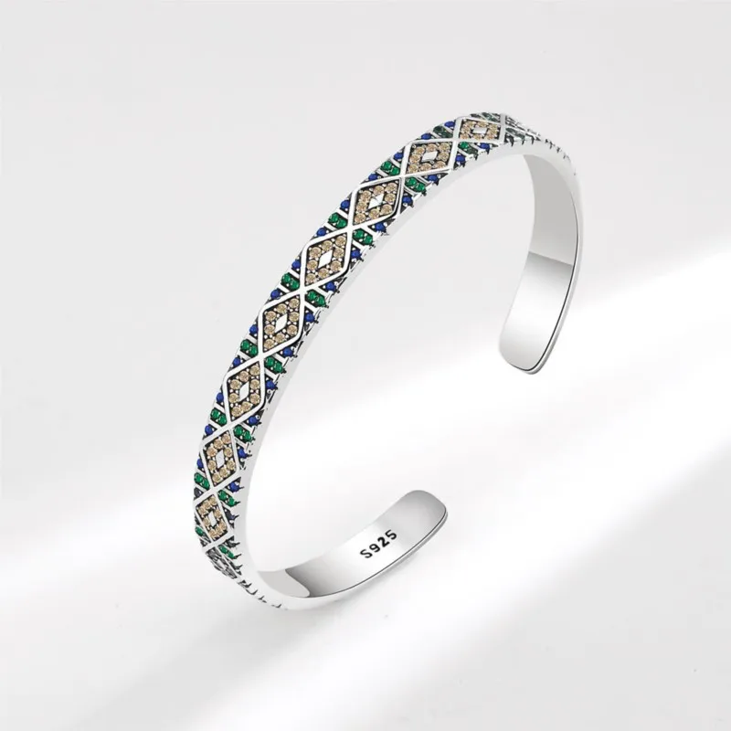 Vintage Silver Color Heavy Industry Zircon Cuff Bangle for Women Men Punk Creative Design Bangles Fashion Jewelry Gift