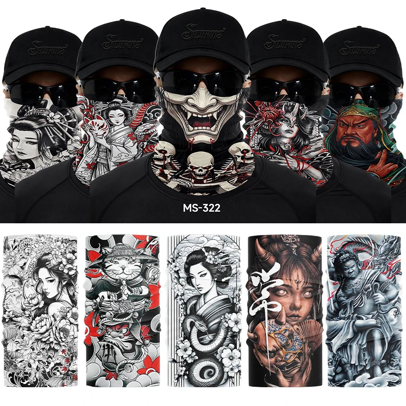 Japanese Style Bandana Summer Hiking Neck Gaiter Sun Protection Breathable Men Women Outdoor Cycling Multipurpose Tubular Mask