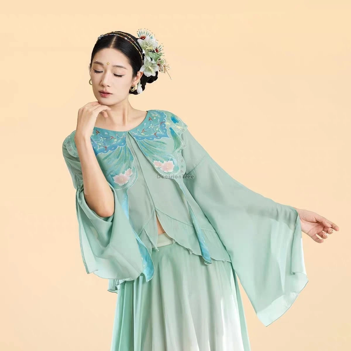 

2025 новый китайский национальный стиль пряжа свободные элегантные танцевальные костюмы женский классический танцевальный костюм костюм для выступлений комплект из 2 предметов