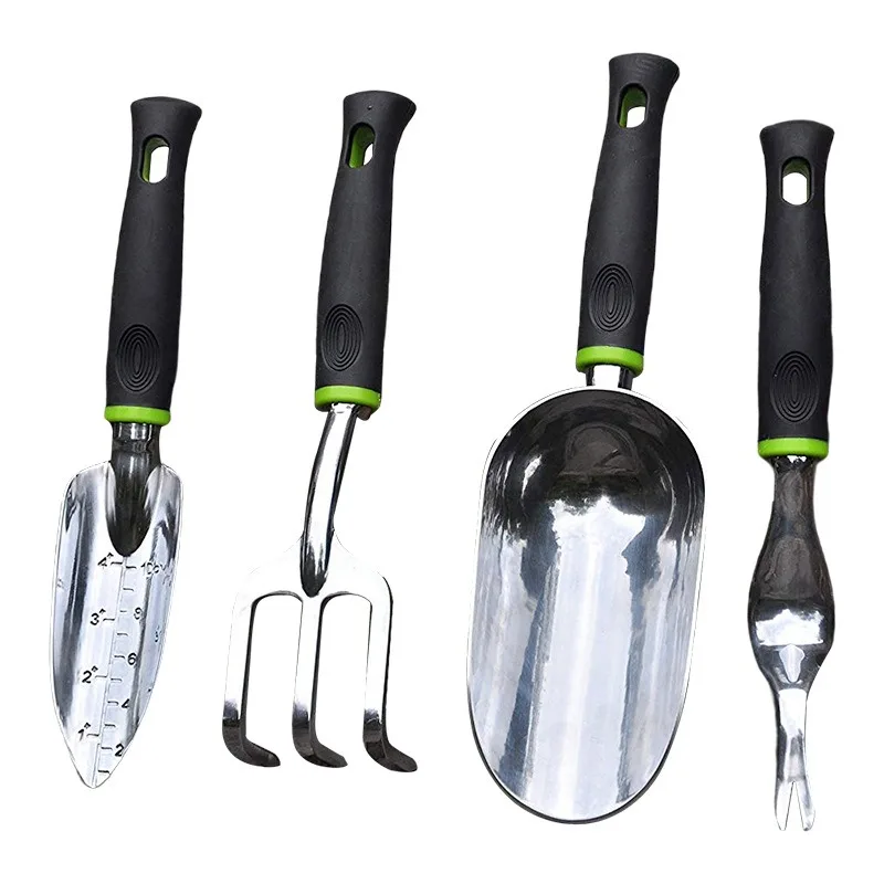 4-Piece Garden Planting Tool Set, 3 Prong Rake & Shovel Fitting For Home Flower Planting