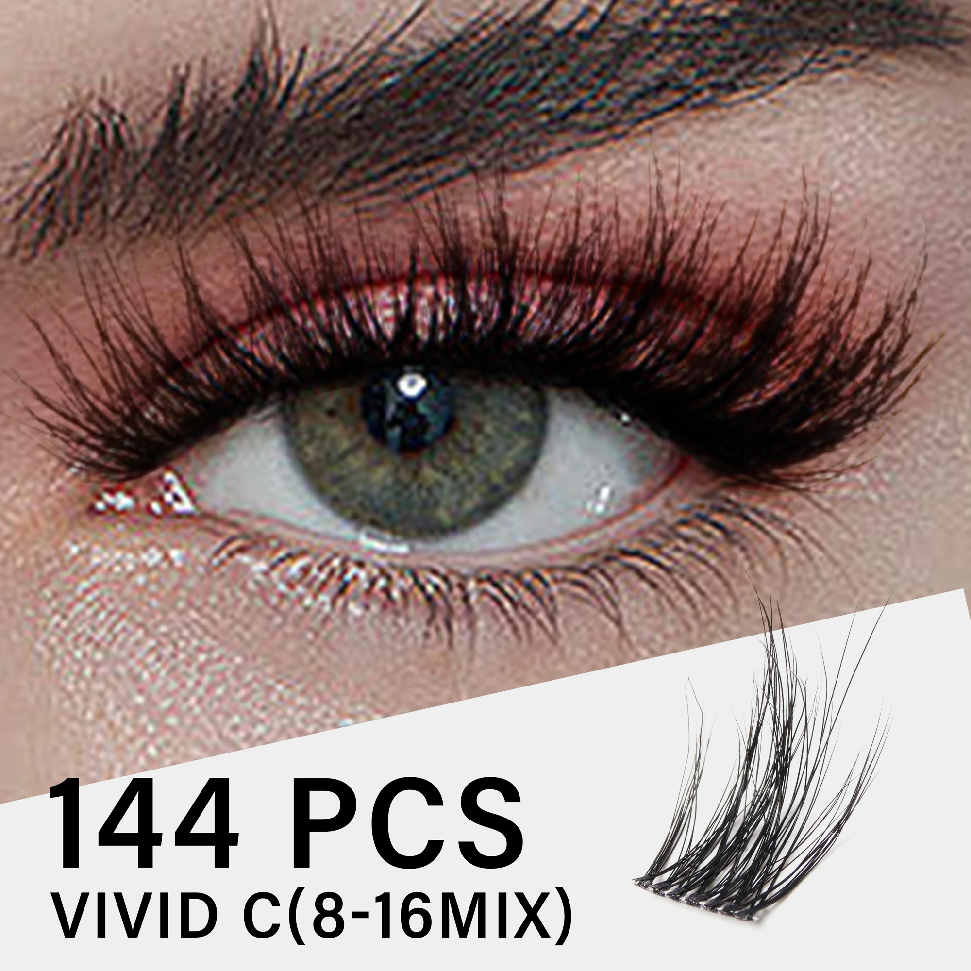 Wimperncluster, 0,05 mm, einzelne Wimpern, 3D-Wispy-Wimpernverlängerung, 0,1 mm, superdünnes Band, wiederverwendbare natürliche Wimpern, 8–16 Mischung – Detail 9