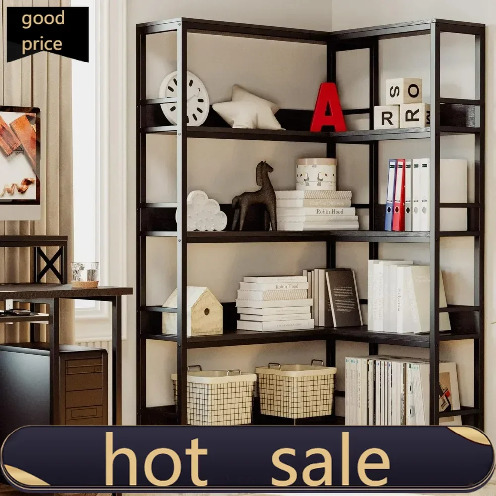 

Limited-time promotionCorner 5-Tier Industrial Bookshelf with Metal Frame for Living Room Storage
