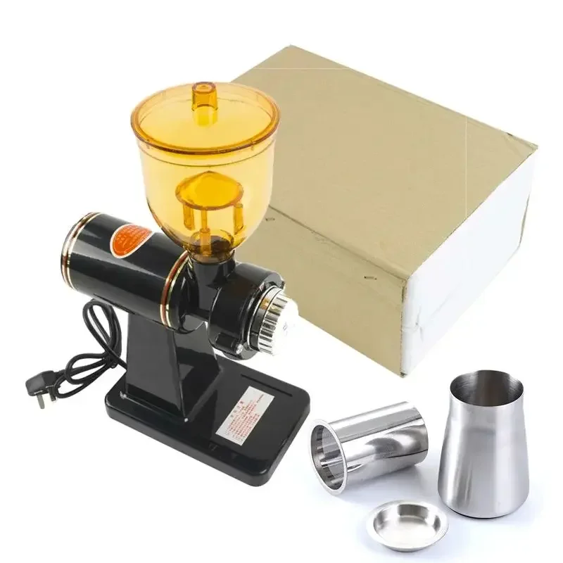 220V Electric Coffee Grinder Stainless Steel Coffee Beans Grinder Automatic Detachable 8 File Adjustable Plane Burr Grinder