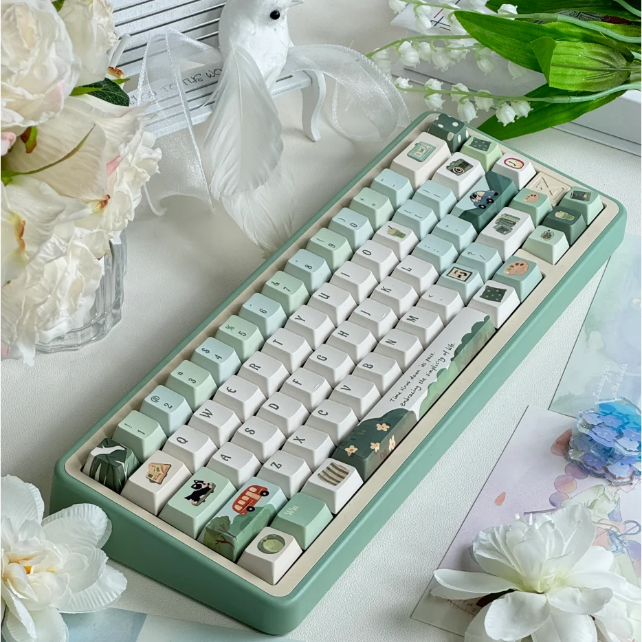 Imagem -04 - Xiaoshan-teclado Bonito Simples do Tema Cereja Pbt Luz Verde Branco Pequeno Claro Elegante Faça Você Mesmo 133 Chaves