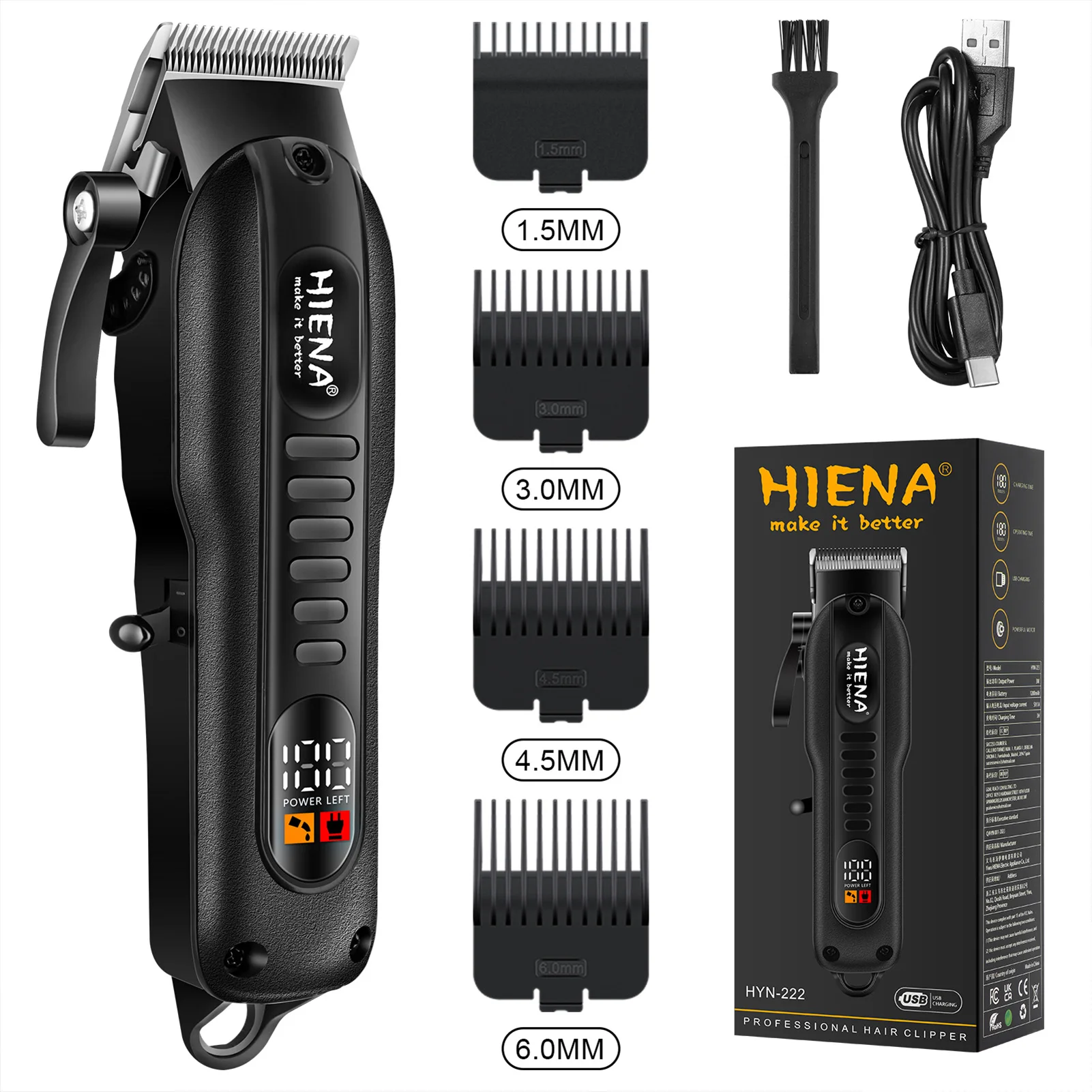 HIENA Professional barber Hair Clippers Cordless Rechargeable Electric Beard Trimmer razor Barber Hair Cutting Machine