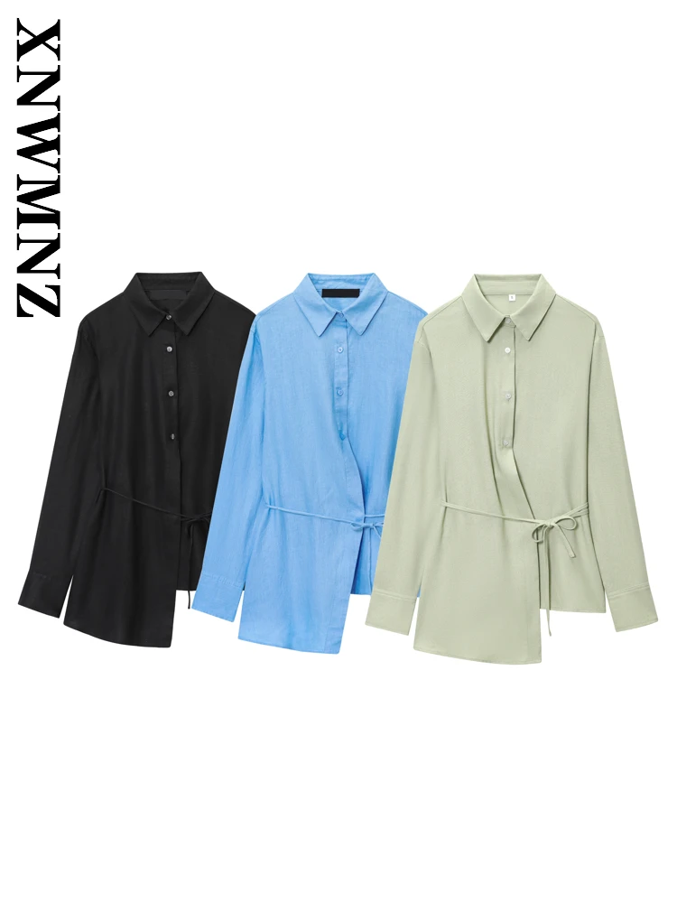 

XNWMNZ 2025 Summer Woman Casual Simple Turn-down Collar Linen Top Commuting Woman's Long Sleeve Shirt Fashion Long Sleeve Top