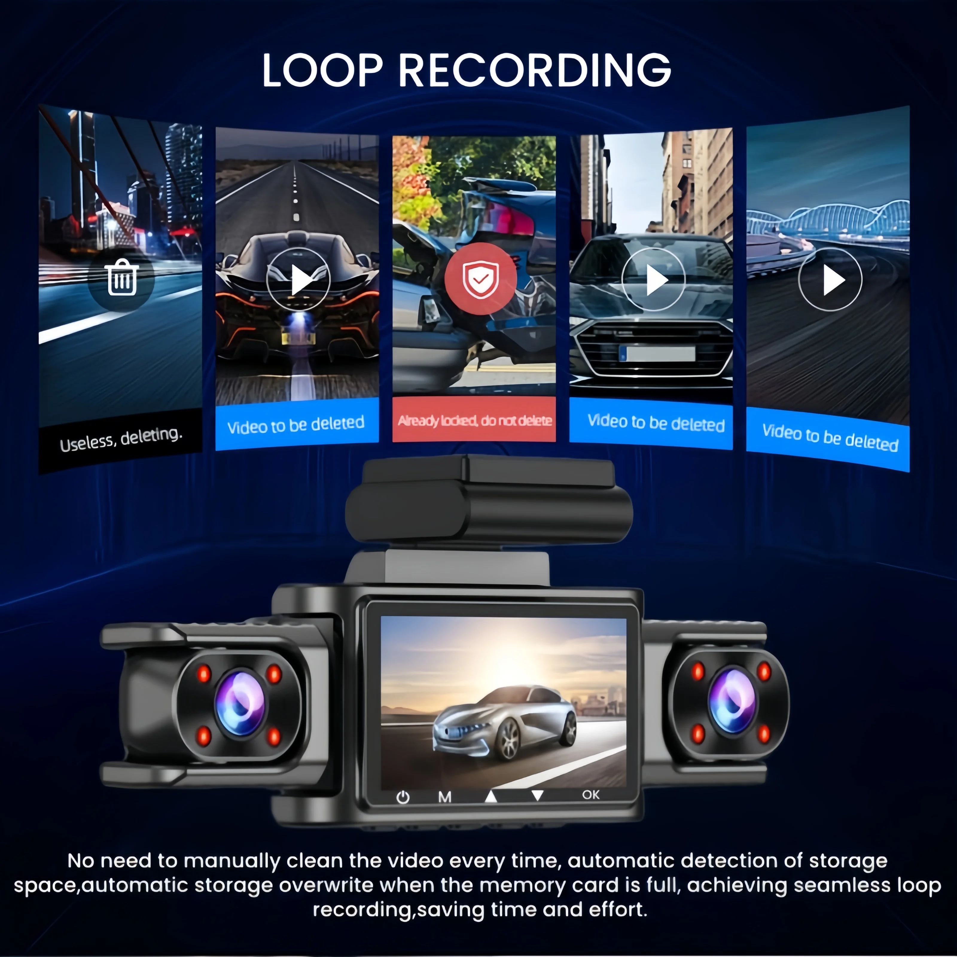 3/4-Kanal-WiFi-Dashcam, Weitwinkel, Nachtsicht, G-Sensor, Park- und Loop-Aufnahme, universell für verschiedene Fahrzeuge – Detail 3