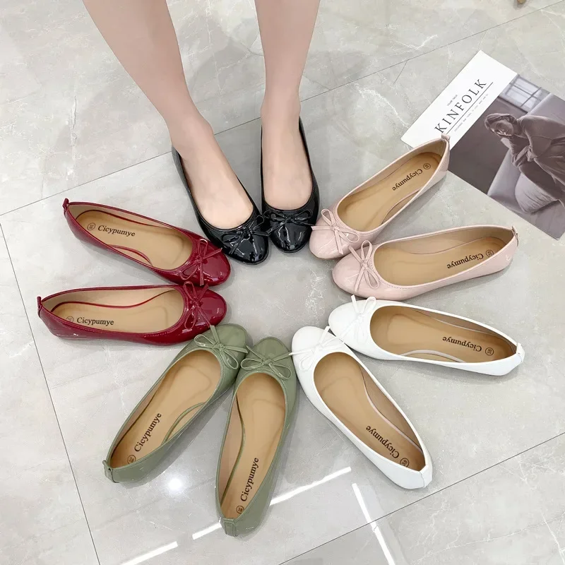 Solid Color Flat Shoes Women Ballerinas Round Toe Bowtie Slip on Ballet Flats Lazy Loafers Moccasins Ladies Casual Flats Shoes