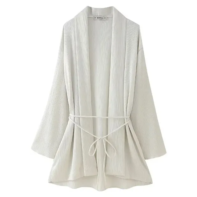 

New 2024 Spring Women Fashion Pleated Blouses New Solid Loose Long Cardigan Kimono Woman Wild Outerwear Female Shirt Top