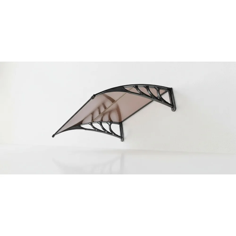 

40x40 Inch Brown Polycarbonate Window Door Awning with Black Bracket - Weatherproof Outdoor Canopy for Home & Business
