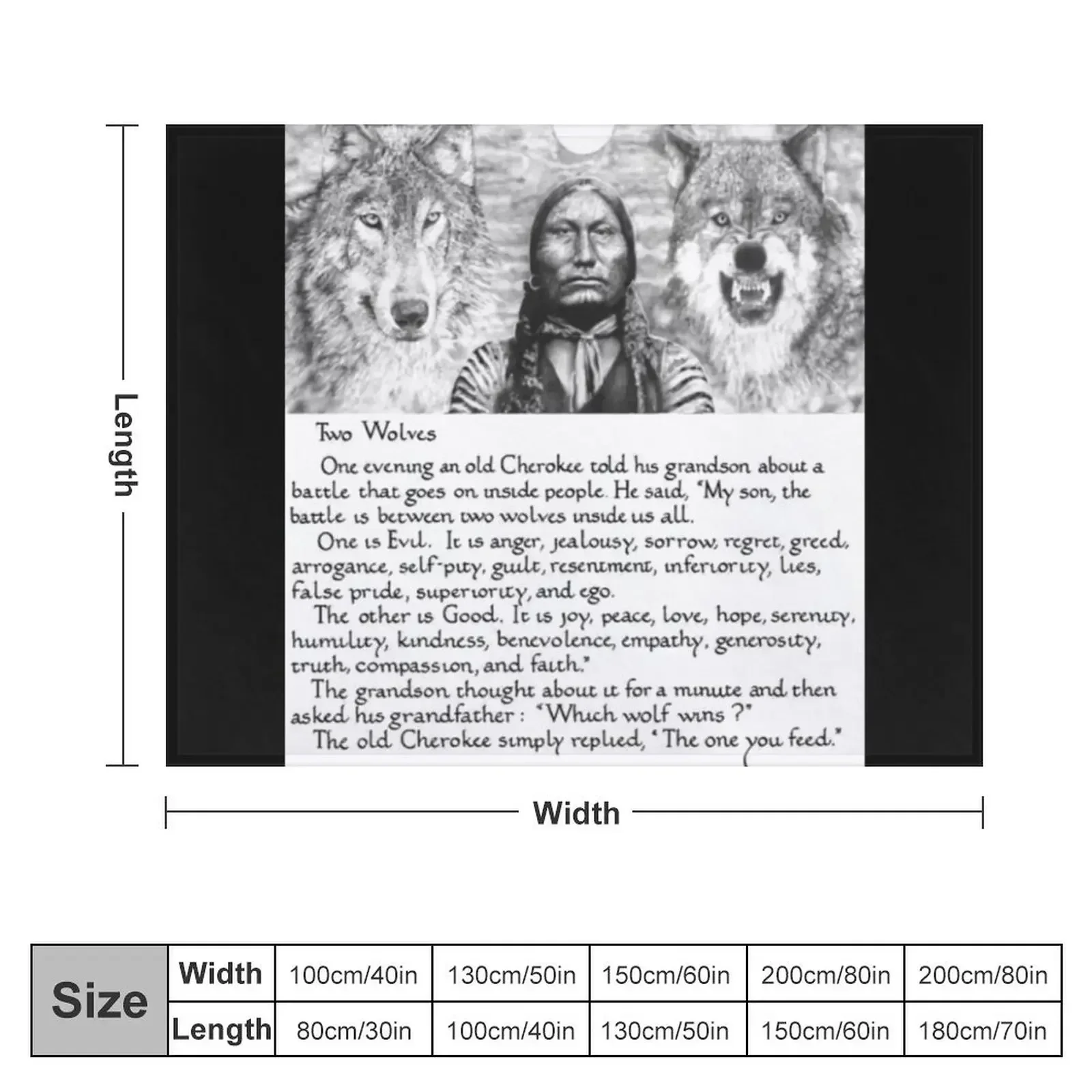 Wise Cherokee powiedzenie / historia o 2 wilkach Koc do rzucania Moda Sofy prezenty świąteczne dekoracyjne koce halloweenowe