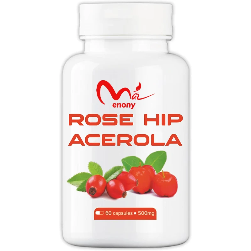 Organic rose fruit plant-based vitamin C, cherry powder, supports immune health, GMO free, 60 capsules of vegan formula