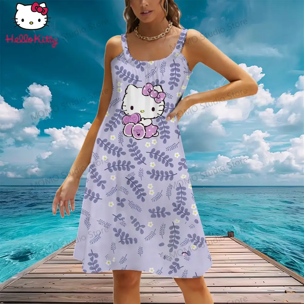 

Sling Women's Beach Dress Hello Kitty Y2k Elegant Party Dresses 2024 Lovely Kawaii S-3XL Fashion Street Wear Leisure Cool Summer