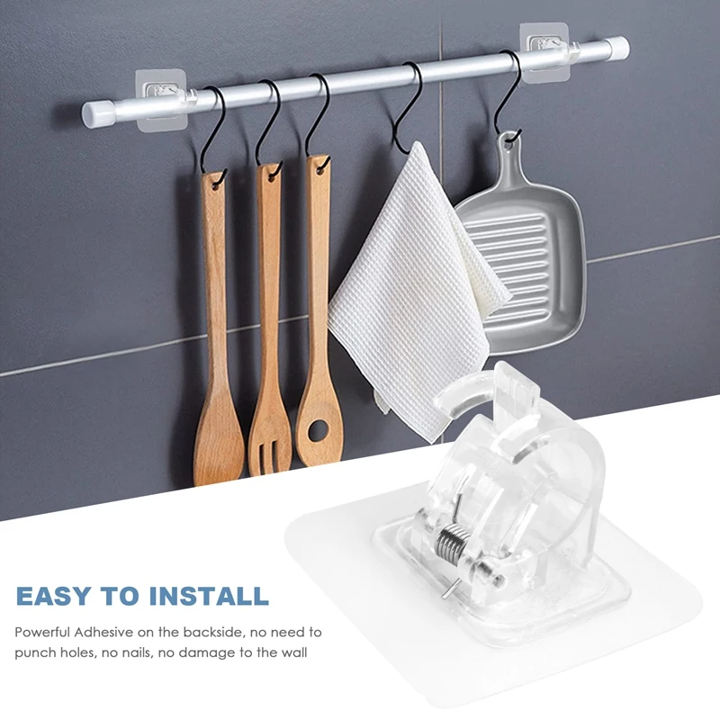 8PCS No Drill Curtain Rod Brackets Curtain Rod Holder Hooks Nail Free Curtain Rod Hooks Curtain Hangers For Home