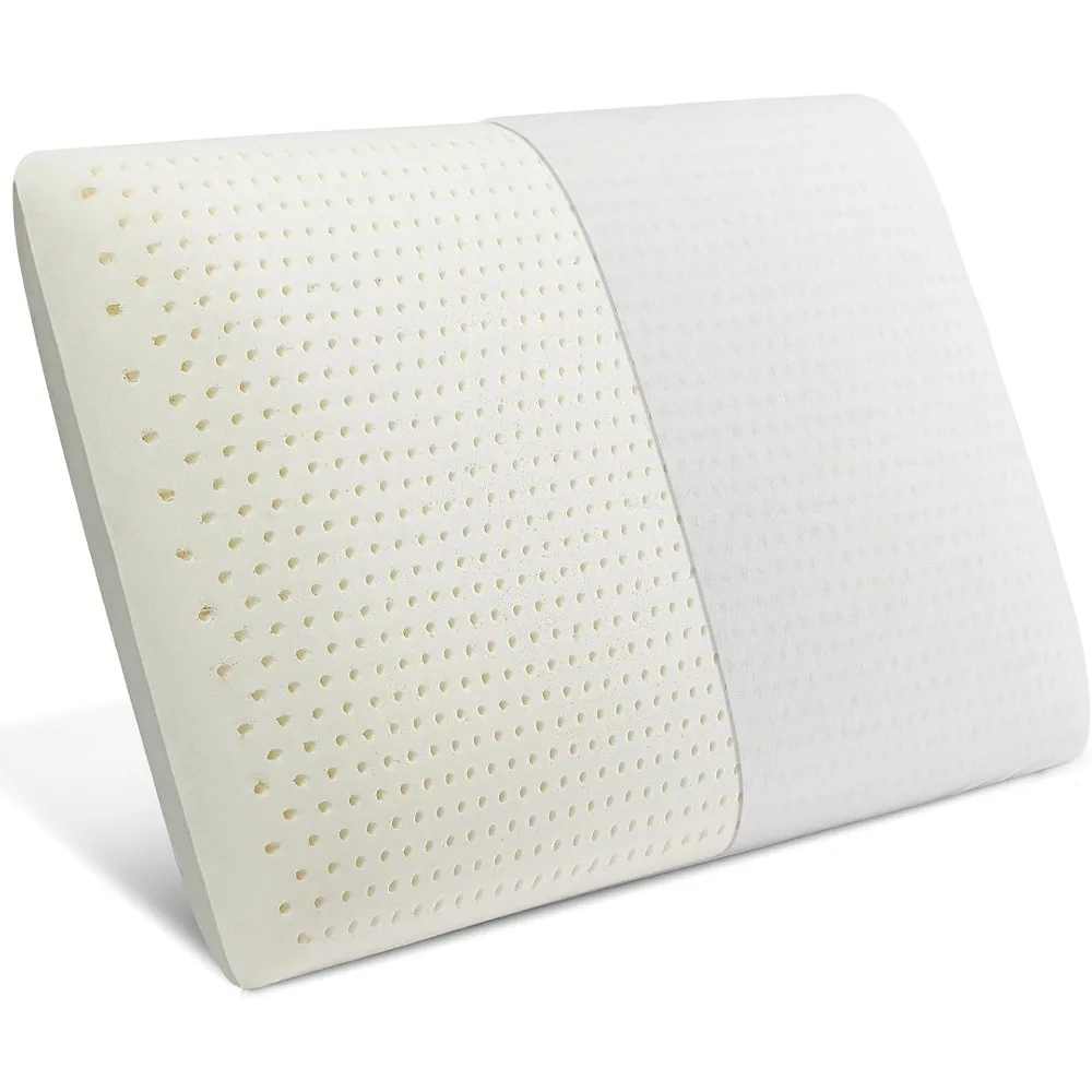 Latex Pillow, 100% Talalay Natural Latex Foam Pillow, Soft Sleeping Bed Pillows with Cotton Cover, Queen Size, Perfect for Side/