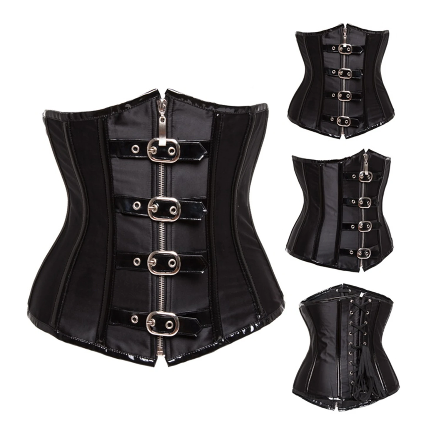 

Women Corset Gothic Spiral Steel Boned Underbust Corset Steampunk Lingerie Top Clothing Zipper Corset