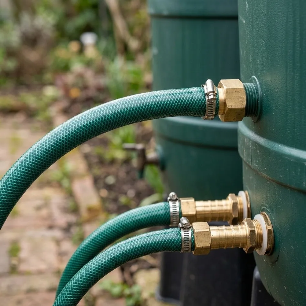 Rain Overflow Connector Hose Kit for Connecting Two Rain Tanks with 19mm Hole Brass Fittings and Rubber Tubing