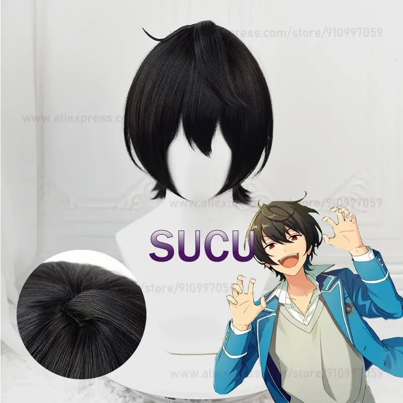 Game ES Sakuma Ritsu Coplay Wig 32cm Black Heat Resistant Synthetic Hair Party Halloween Anime Wigs