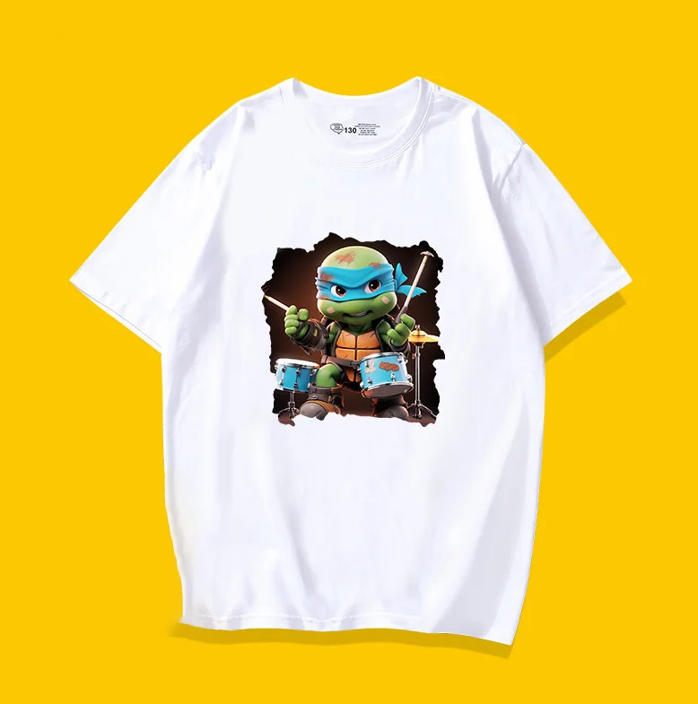 Nickelodeon 2026 Ninja Turtles Mutant Battle-Children's Summer Cartoon Boys' Short-Sleeved Trendy Cool T-Shirt-100% Cotton Shirt