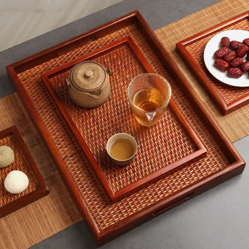 Wood Tea Tray Bamboo Rectangular Snack Food Serving Tray for Household Office Hotel Bar Fruit Storage Party Fruit Holder