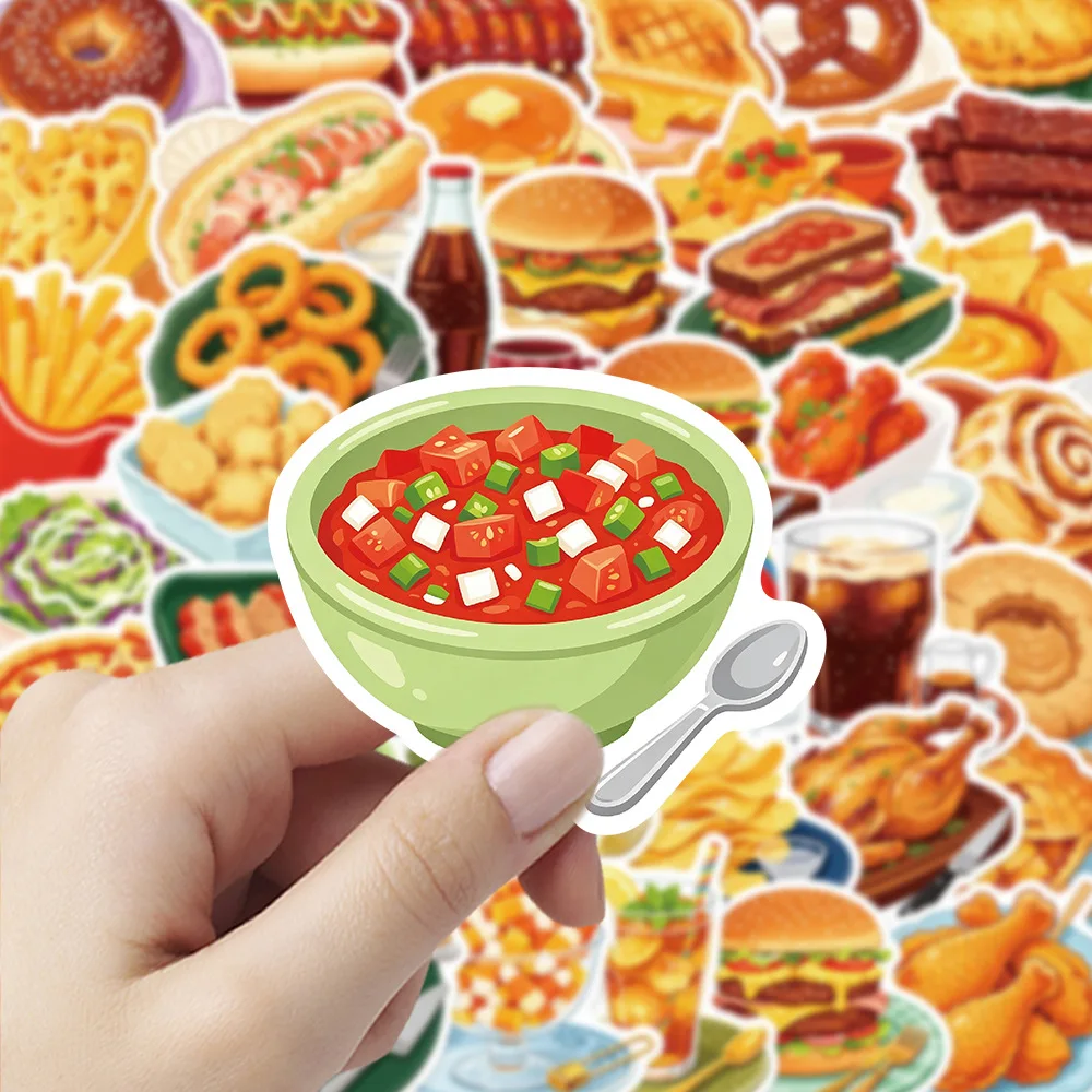 50PCS Creative Cola Fries Burger Food Snack Graffiti Stickers Fridge Cabinet Lunch Box Thermos Cup Non Repeated Waterproof Decal