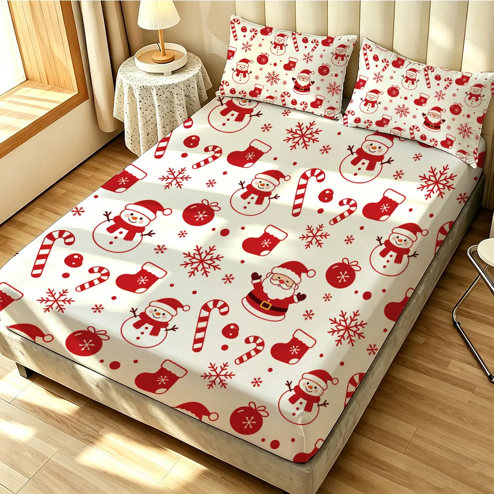 3PCS Christmas Santa Snowman Snowflake Pattern Duvet Cover Set No Insert Soft Machine Washable 1 Duvet Cover 2 Pillowcases Be
