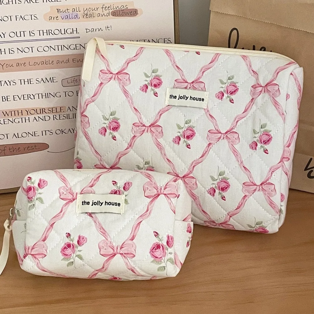 Large Capacity Bow Makeup Bag Durable Wear-resistant Cosmetics Storage Bag Multi-function Portable Storage Toiletry Bag Travel