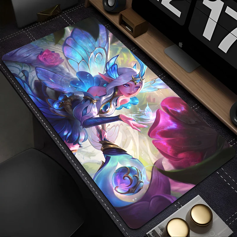 Soraka League Of Legends Mouse Pad Laptop Kawaii Anime Gaming Mousepad Flower Butterfly Desk Mat PC Gamer Cabinet Keyboard Rug