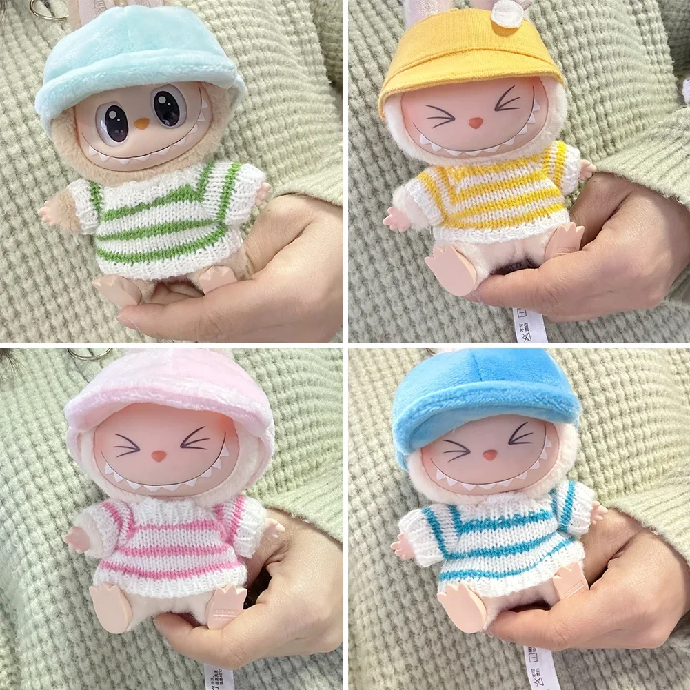 인형 의류 복장 액세서리 17cm Labubu V2 V1 봉제 아이돌 인형 의류 줄무늬 스웨터 모자 Labubu Ropa