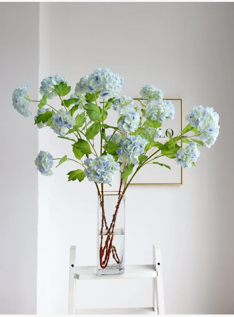 2 Stück Hochwertige Realistische 5-Köpfige Schneeball-Blumen aus Kunststofffolie Hortensien Kunstblumen Hochzeitsblumenarrangement Heimdekoration – Detail 8