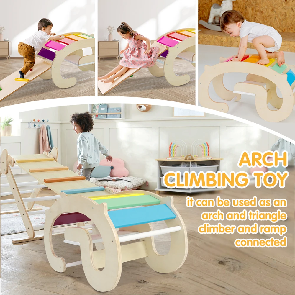 Balance Board Kindergarten Baby Climbing Interactive Early Teaching Interest Toys Wooden Children'S Rainbow Rocking Chair