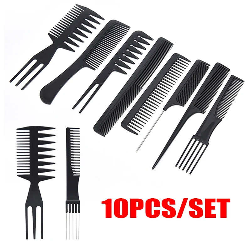 10Pcs Hair Styling Black Comb Set Professional Salon Anti-Static Barbers Combs