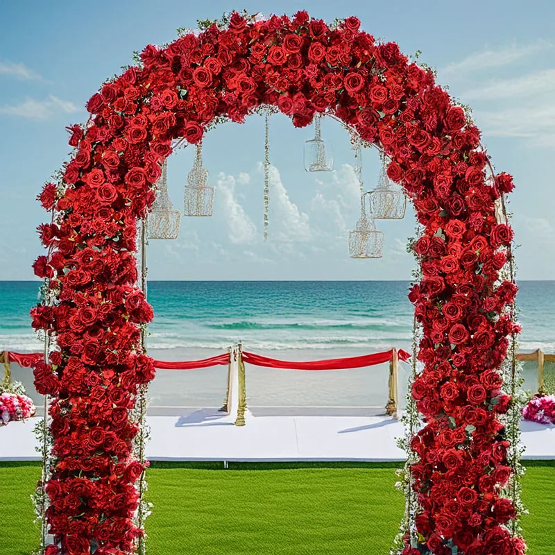 

240M Artificial Rose Arranged in Red Silk Flower Wedding Background Decoration Arched U Shaped Door Decoration